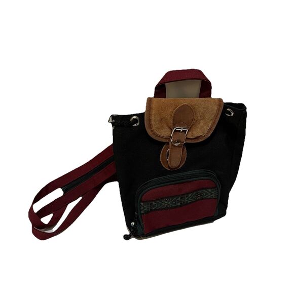 Vintage 90s Y2K Mini Backpack Zip Straps Southwest Aztec Print Black Red 9X9 - Picture 1 of 13